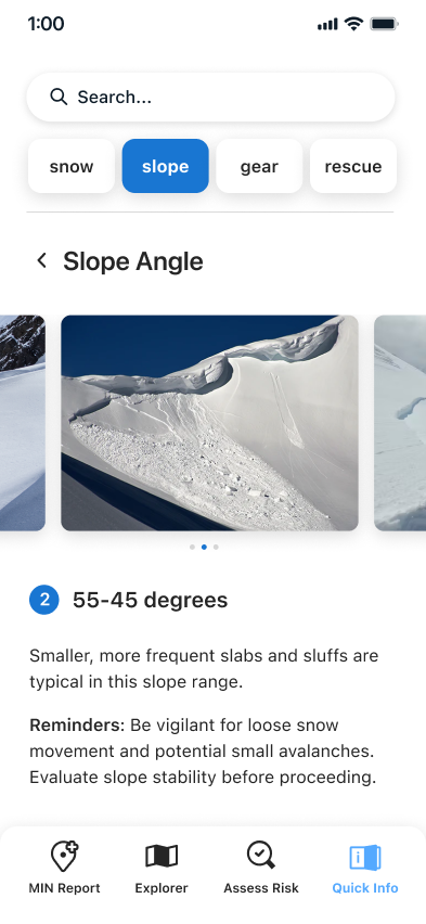Screen capture of one of the UIs created for the Avalanche Canada mobile app project.