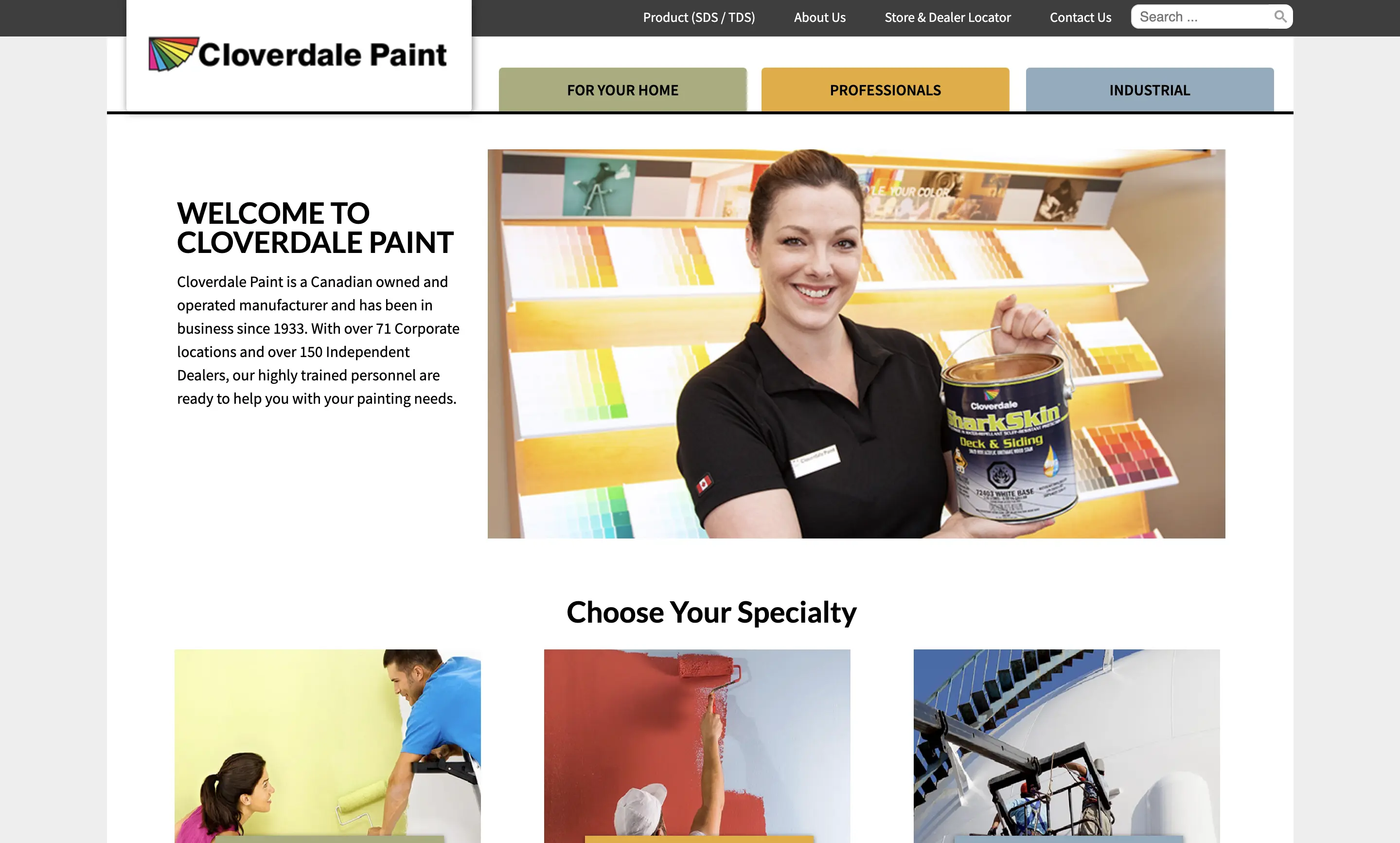 Screen capture of Cloverdale Paint's website landing page