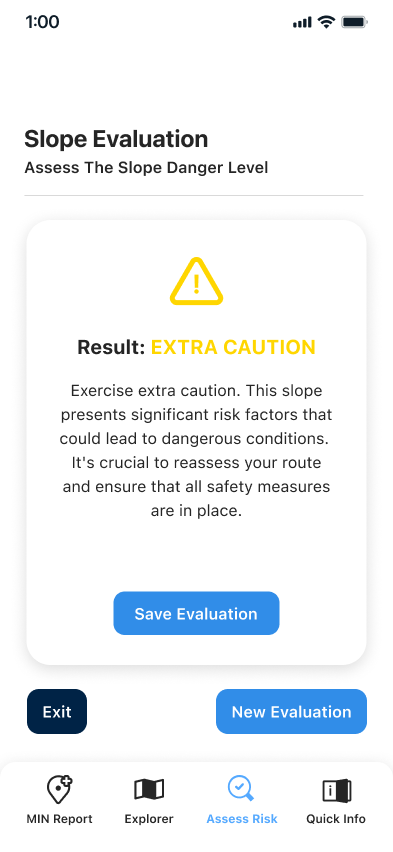 'Extra Caution' rating per the results of the Risk Assessment questionnaire - derived from Avalanche Canada's Avaluator